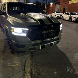 This is the military matte green wrap with black stripes and neon pinstripes. This is the military matte green wrap with black stripes and neon pinstripes.