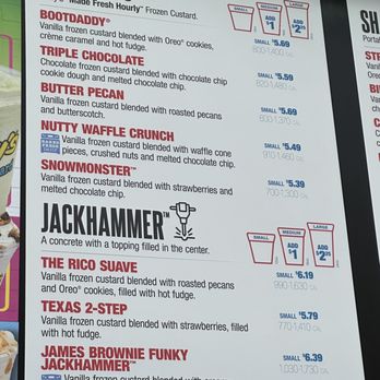 Andy's Frozen Custard - Concretes and Jackhammers Menu Feb 2023 - Ice Cream & Frozen Yogurt Near Me - Fort Worth, Texas