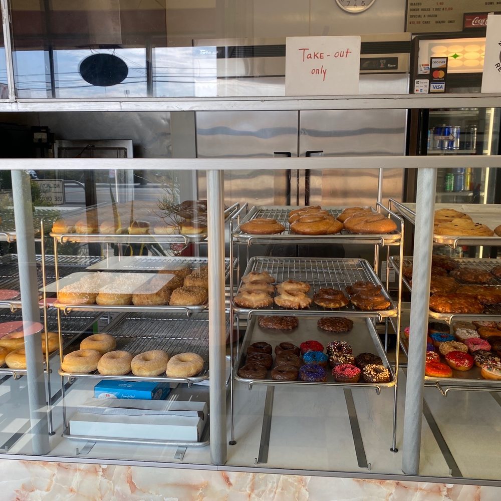 a display case full of donuts