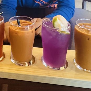 Eastern Tales Thai tea - Tea Flight: Lemon Thai Tea, Bangkok Thai Tea, Lychee Lime Tea, Phuket Thai milk tea (Dark Roast) - Bubble Tea Near Me - Santa Ana, California
