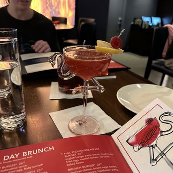 Gordon Ramsay Burger Las Vegas - Pink drink! Champagne and raspberry and very good, but a bit pricey even for Vegas. - Burgers Near Me - Las Vegas, Nevada