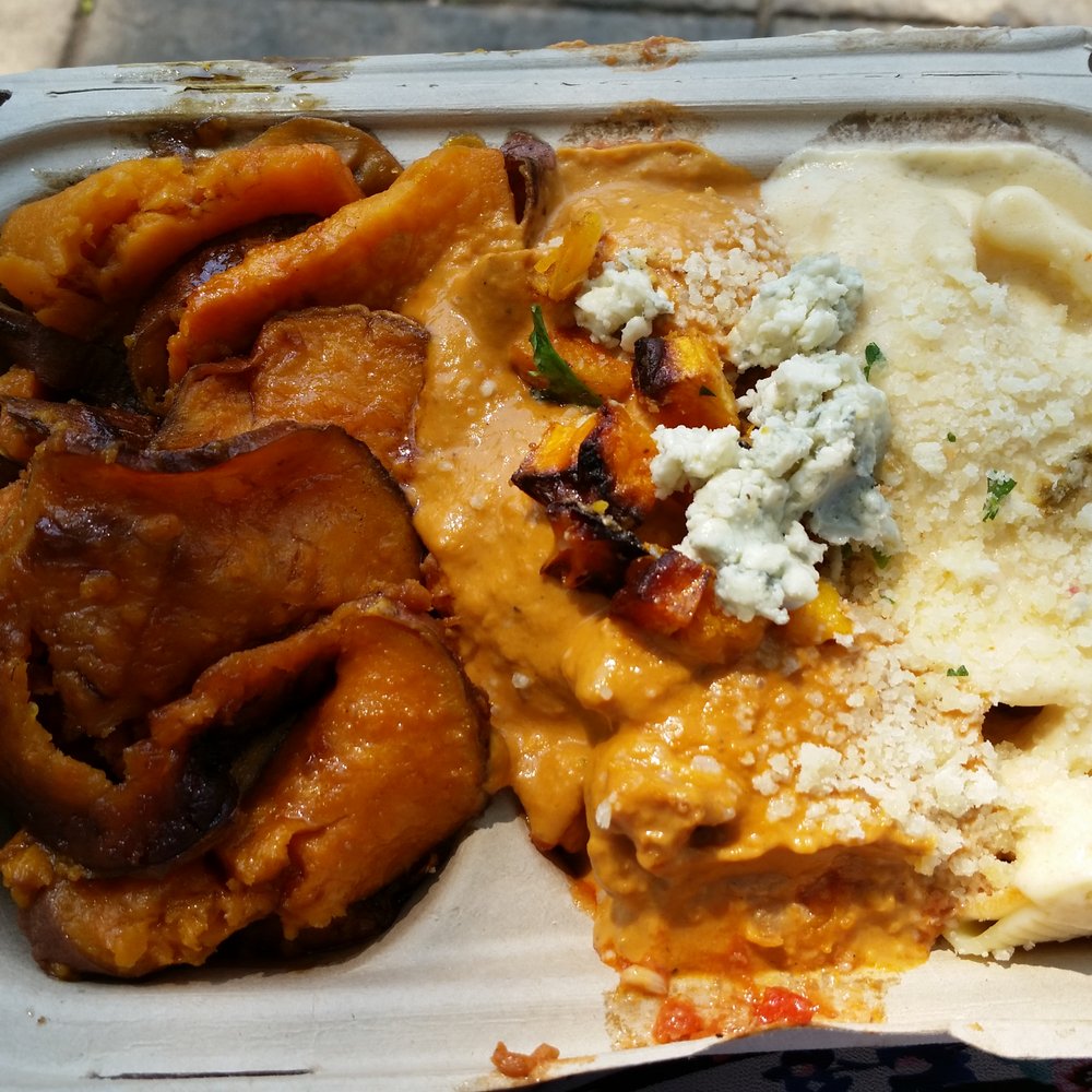 Ball or Nothing - Butternut Bleu Chicken Meatballs with Mac n cheese and sweet potatoes. Yum! - Italian Near Me Ball or Nothing - Butternut Bleu Chicken Meatballs with Mac n cheese and sweet potatoes. Yum! - Italian Near Me