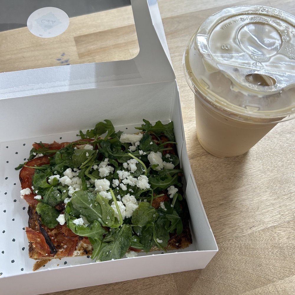 Roasted Tomato and Feta Pastry and Iced Vanilla Latte
