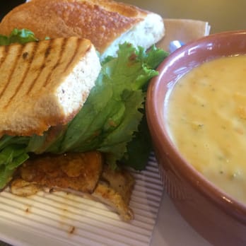 Panera Bread - You pick 2 with chipotle chicken sandwich (with extra green leaf and ancho mayo sauce) and a broccoli and cheddar soup! - Sandwiches Near Me - Pasadena, California