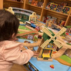 Barnes and Noble Booksellers - My daughter playing with the train set at Barnes N Nobles Bookstore.
