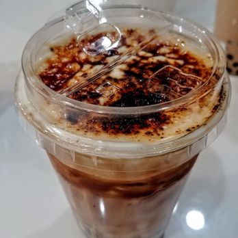 Feng Cha Teahouse - Dirty Boba Milk Tea. Look at that creme brulee milk foam! - Desserts Near Me - Newark, California