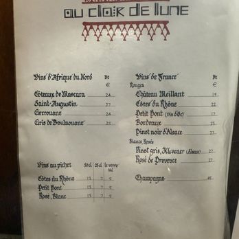 Au Clair de Lune - Menu - African Near Me - Paris, 75