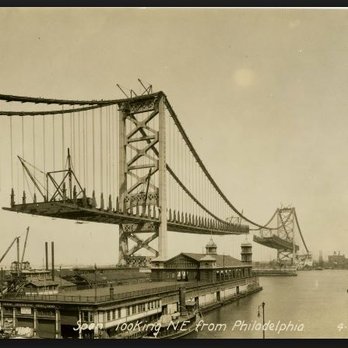 Benjamin Franklin Bridge - Building Ben Franklin Bridge 1925 - Screen shot of antique photo - Landmarks & Historical Buildings Near Me - Philadelphia, Pennsylvania