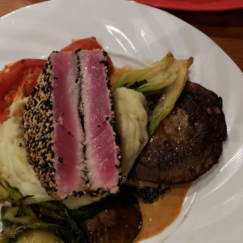 Par 440 Restaurant And Lounge - SESAME CRUSTED AHI TUNA With Grilled Bok Choy, Portobello Mushroom, Roasted Tomatoes, Wasabi Mashed Potatoes & Citrus Ginger Beurre Blanc. - New American Near Me - Short Hills, New Jersey