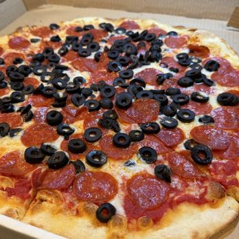 Pit Stop Pizza - Thin crust pepperoni and black olive pizza. - Pizza Near Me - San Diego, California