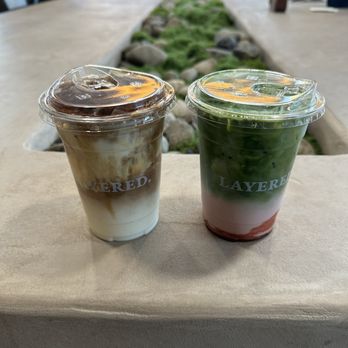 Layered - Tiramisu latte and strawberry matcha - Bakeries Near Me - Fairfax, Virginia