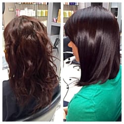 Before and after a Brazilian Blowout smoothing treatment