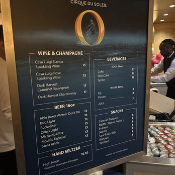 "O" by Cirque du Soleil - Concession menu on 11/08/2025 - Performing Arts Near Me - Las Vegas, Nevada "O" by Cirque du Soleil - Concession menu on 11/08/2025 - Performing Arts Near Me - Las Vegas, Nevada