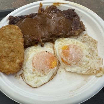 Jeng Dau One Cafe - A12 New York steak combo with fried eggs and hash brown~ - Food Court Near Me - Richmond, British Columbia Jeng Dau One Cafe - A12 New York steak combo with fried eggs and hash brown~ - Food Court Near Me - Richmond, British Columbia