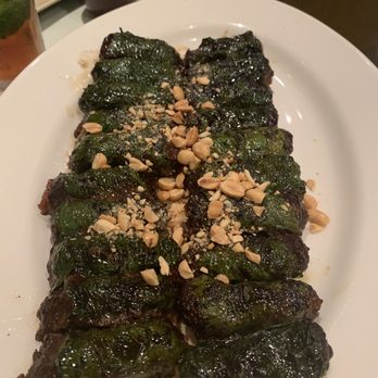 Jasmine Asian Cuisine - Bo La Lot. Grilled Ground Beef in a Lalot Leaf. Very similar to a grape leaf. - Chinese Near Me - Houston, Texas Jasmine Asian Cuisine - Bo La Lot. Grilled Ground Beef in a Lalot Leaf. Very similar to a grape leaf. - Chinese Near Me - Houston, Texas