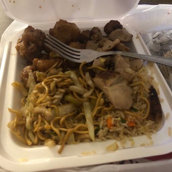 Panda Express - Half and half. Chicken teriyaki and orange chicken - Chinese Near Me - Wasco, California