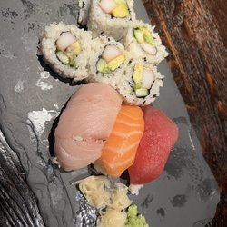 SATO - Sashimi Plate (Chef's Choice) There were five pieces of nigiri and 8 piece CA roll