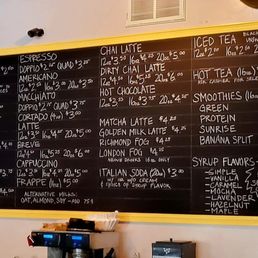 Coffee and tea menu Coffee and tea menu