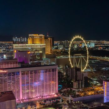 Eiffel Tower Viewing Deck - The High Roller, Flamingo and the Venetian in the distance - Amusement Parks Near Me - Las Vegas, Nevada