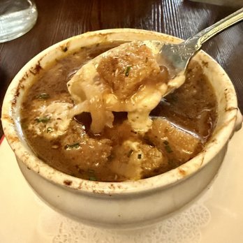 Foxhole Tavern - Crouton and cheese in French onion soup - Cajun/Creole Near Me - Aspinwall, Pennsylvania