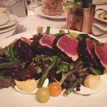 Dragonfly - Ancho Niçoise-crusted Ahi Tuna Salad. Spring greens | tiny tomatoes | deviled eggs | dehydrated haricot vert - New American Near Me - Dallas, Texas