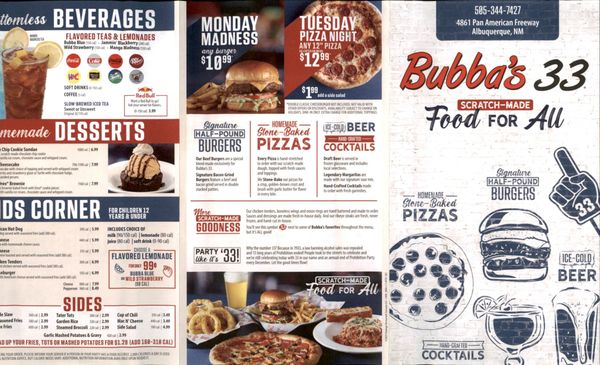 Menu photo 8 Bubba's 33 Albuquerque, NM