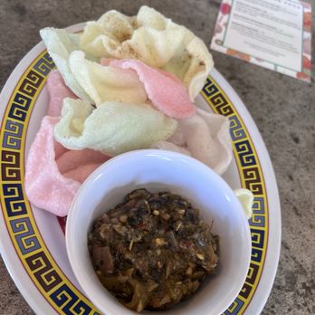 HAI HAI - Shrimp rice crackers and chili dip.  Gluten free. - Vietnamese Near Me - Minneapolis, Minnesota