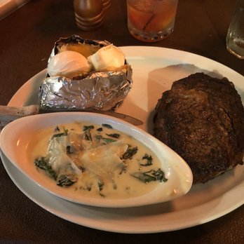 Boots Steakhouse - Ribeye steak, loaded potato and creamy spinach. - Steakhouses Near Me - Dillsboro, North Carolina Boots Steakhouse - Ribeye steak, loaded potato and creamy spinach. - Steakhouses Near Me - Dillsboro, North Carolina