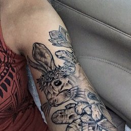shaded & healed rabbit + crystal + mushroom tattoo! shaded & healed rabbit + crystal + mushroom tattoo!