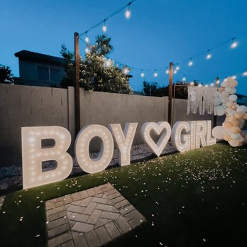 Sunshine Glow Co - What an awesome Gender reveal setup! - Party Equipment Rentals Near Me