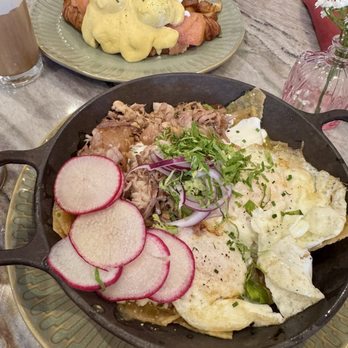 Flora - Chilaquiles with carnitas and salmon toast - Breakfast & Brunch Near Me - San Diego, California