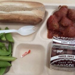 Clark Middle School - no way i spend 6 hours of my day here and get this. and yeah, that's meatballs (room temperature) with a hotdog bun