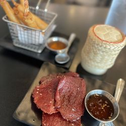 A Bite of Lao and Thai - 5 Piece Lao Beef Jerky Combo 5 Piece Shrimp in a Blanket