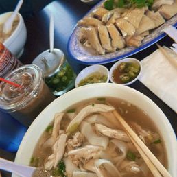 Shredded chicken pho and half a chicken