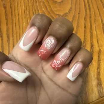 Envy Nail Spa - French tip flower design - Nail Salons Near Me - Gastonia, North Carolina Envy Nail Spa - French tip flower design - Nail Salons Near Me - Gastonia, North Carolina