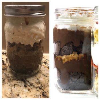 Slim Chickens - Reality v as advertised. One layer of brownie and toppings then half whipped cream. - Chicken Shop Near Me - Mansfield, Texas Slim Chickens - Reality v as advertised. One layer of brownie and toppings then half whipped cream. - Chicken Shop Near Me - Mansfield, Texas