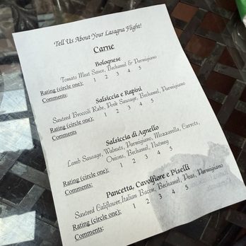 La Lanterna Di Vittorio - Lasagna flight tasting review card - Italian Near Me - New York, New York La Lanterna Di Vittorio - Lasagna flight tasting review card - Italian Near Me - New York, New York