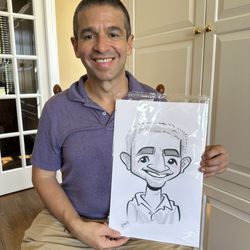 About Faces Caricatures & Entertainment - It me (drawn by Sue). She definitely got my ears and my (1.5 on the sides, 2 on the top) buzzcut just right