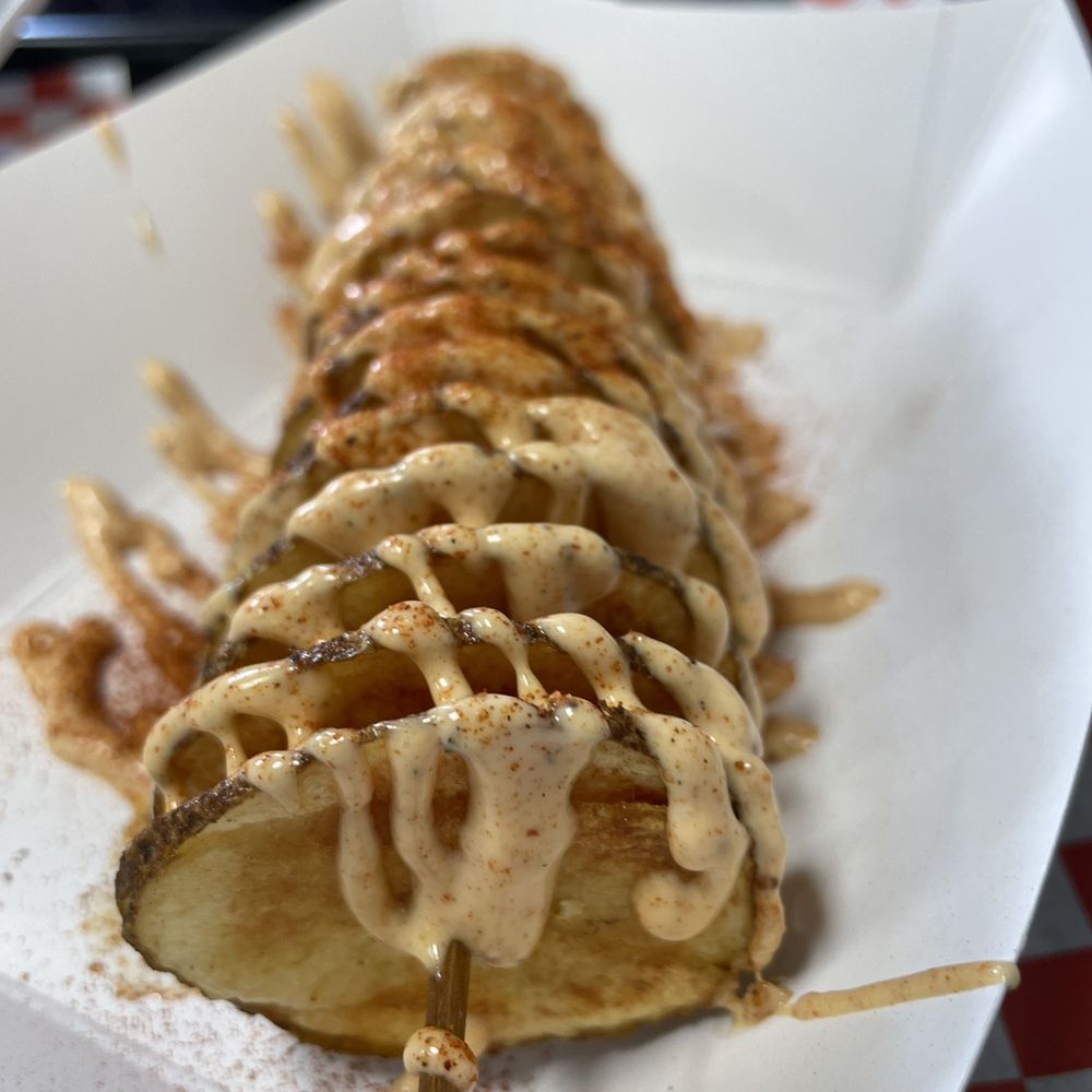 4 Heroes Grill - Potato on a skewer -- crisp, well-seasoned chips on a convenient skewer! - Greek Near Me - Rocklin, California 4 Heroes Grill - Potato on a skewer -- crisp, well-seasoned chips on a convenient skewer! - Greek Near Me - Rocklin, California