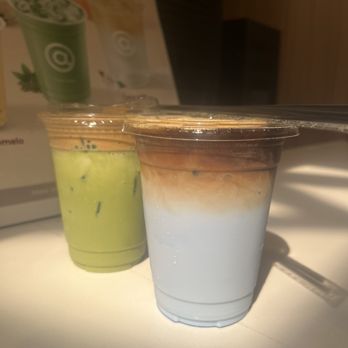 Cotti Coffee - Pampas blue coco latte & Matcha latte w/ espresso foam - Coffee & Tea Near Me - Pearl City, Hawaii