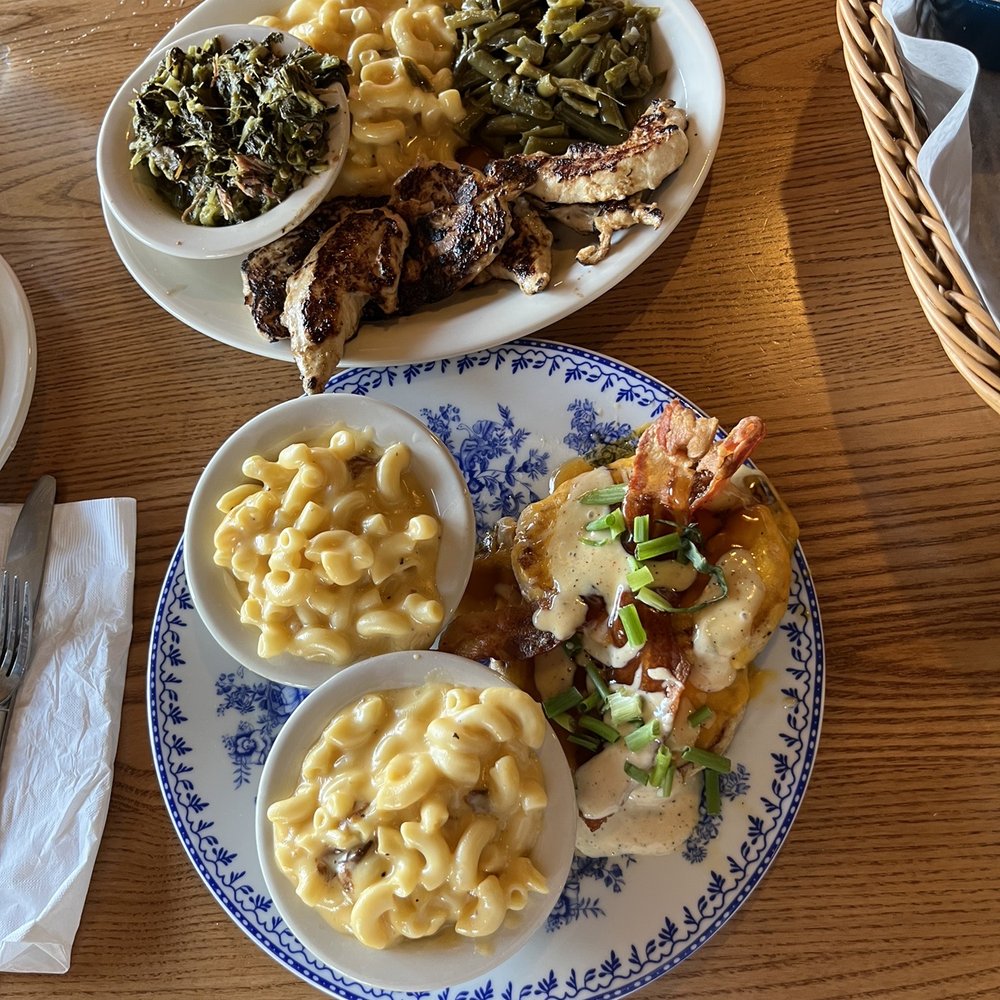 Cracker Barrel Old Country Store - Maple glazed chicken breast & double Mac and cheese--grilled chicken tenders ,turnip greens , Mac and cheese, green beans! - Southern Near Me - Gaffney, South Carolina