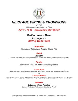 Menu photo 1 Heritage Dining & Provisions Stockton, CA Menu photo 1 Heritage Dining & Provisions Stockton, CA