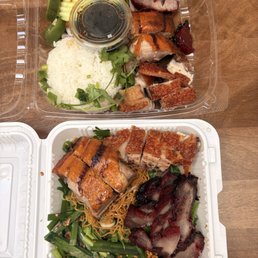 Mixed combo meats with egg noodles and broken rice