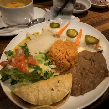 Lalo's Fine Mexican Cuisine - Americano Dinner- 1 creamy chicken enchilada, 1 brisket taco, 1 chicken tamale with queso sauce on the side. Delicious! - Mexican Near Me - Plano, Texas Lalo's Fine Mexican Cuisine - Americano Dinner- 1 creamy chicken enchilada, 1 brisket taco, 1 chicken tamale with queso sauce on the side. Delicious! - Mexican Near Me - Plano, Texas