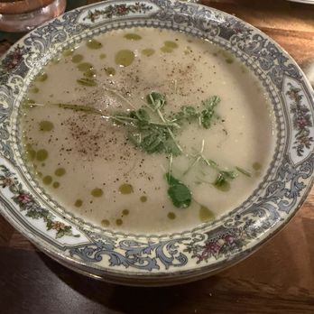 Freeland's Restaurant - Parsnip soup with charred grape and couscous. - New American Near Me - Carmel, Indiana