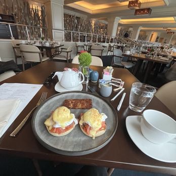 Raya - Eggs, Benedict with salmon and tea. Honestly, it was pretty mad for the price, but you pay for the view. - Seafood Near Me - Dana Point, California