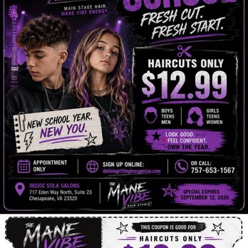 The Mane Vibe Hair Studio - Our Back to School ProMotion - Hair Salons Near Me - Chesapeake, Virginia The Mane Vibe Hair Studio - Our Back to School ProMotion - Hair Salons Near Me - Chesapeake, Virginia
