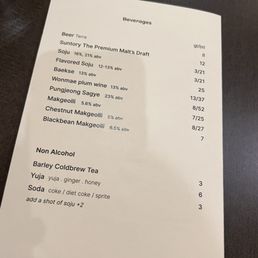 Drink menu Drink menu