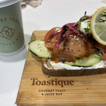 Toastique - Smoked salmon toast with poach egg and tomato - delish! - Juice Bars & Smoothies Near Me - Balboa Island, California Toastique - Smoked salmon toast with poach egg and tomato - delish! - Juice Bars & Smoothies Near Me - Balboa Island, California
