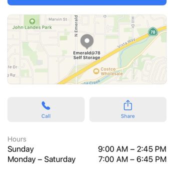 Emerald at 78 Self Storage - Showing hours open 6:45 and I was there at 6:31PM and finally took a photo of time. - Self Storage Near Me - Vista, California